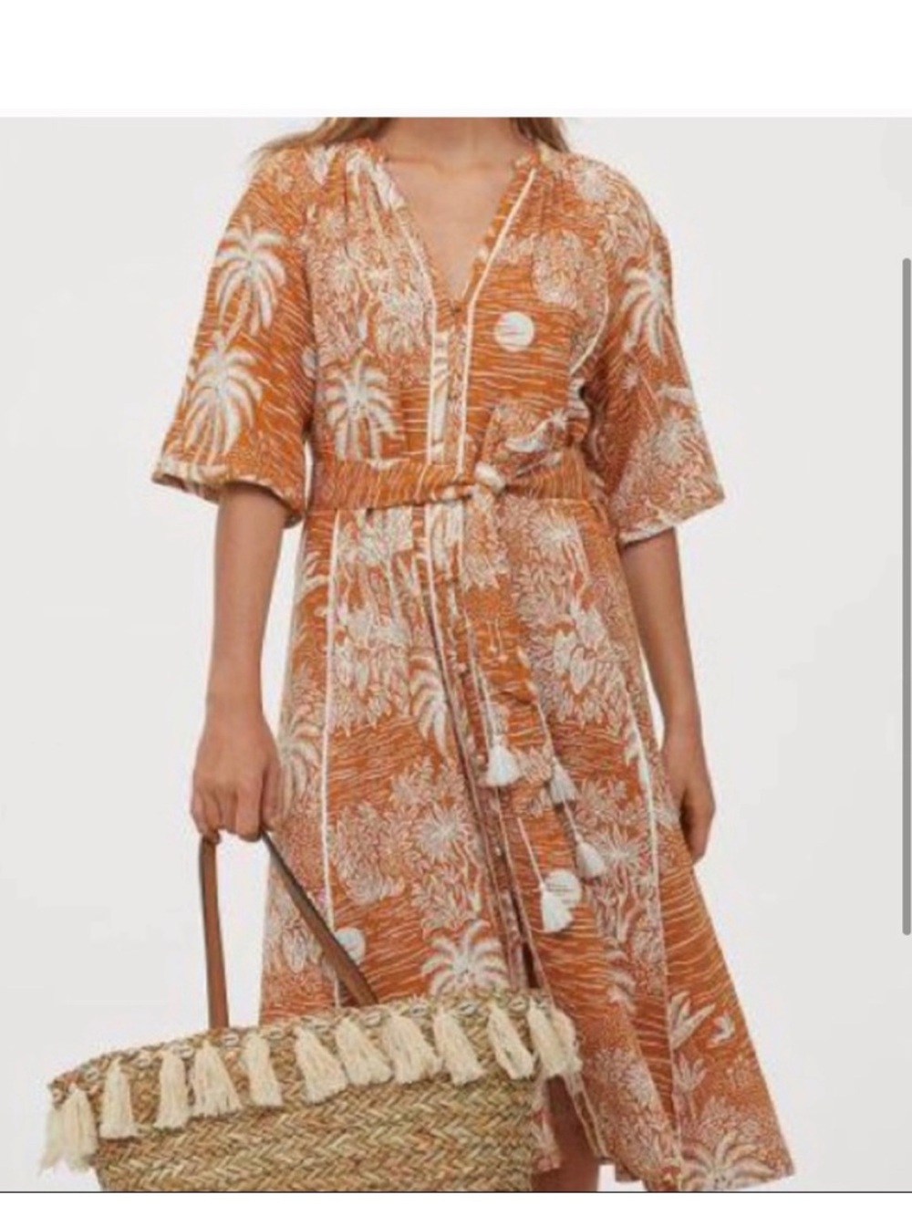 Desmond & Dempsey X H&M tropical print linen button front kaftan